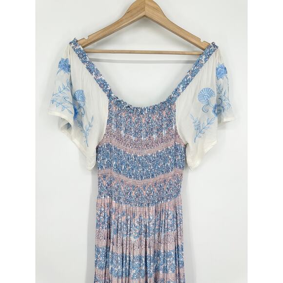 Fillyboo Free People Hummingbird Dress Maxi Floral Off The Shoulder Embroidered - Picture 14 of 16